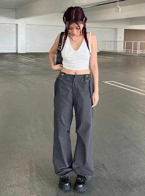 2023-grey-drawstring-adjusted-trousers-high-waist-pant