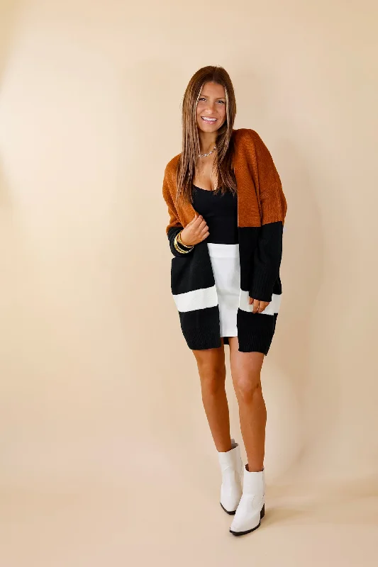 Bonfire Date Color Block Cardigan in Rust Brown