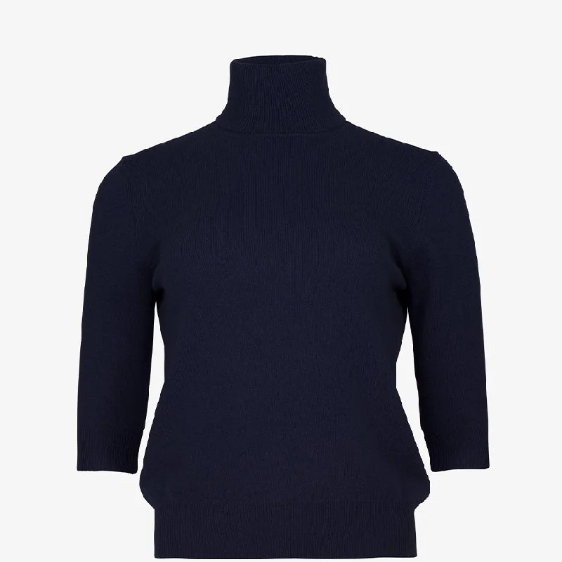 CASHMERE TURTLE-NECK SWEATER ""ELLE"" IN NAVY