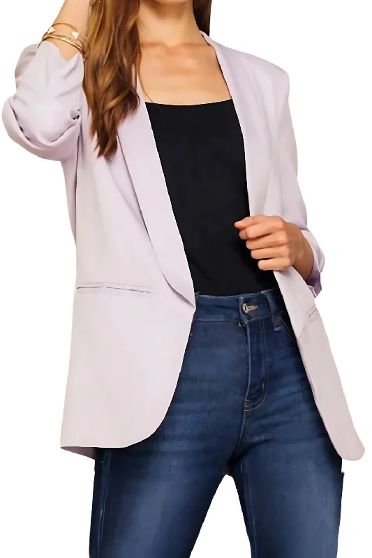 Open Front Collared Blazer In Lilac