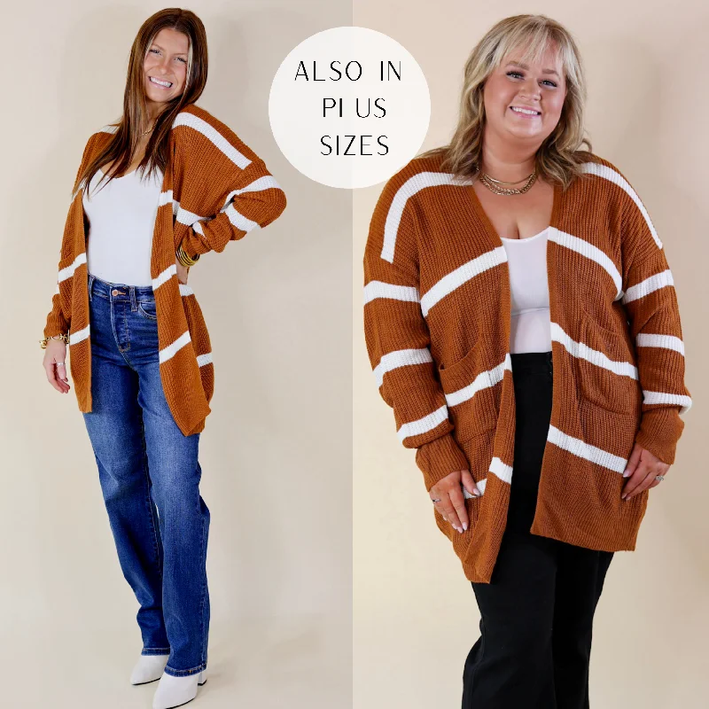 Time For Cozy Striped Long Sleeve Cardigan in Rust