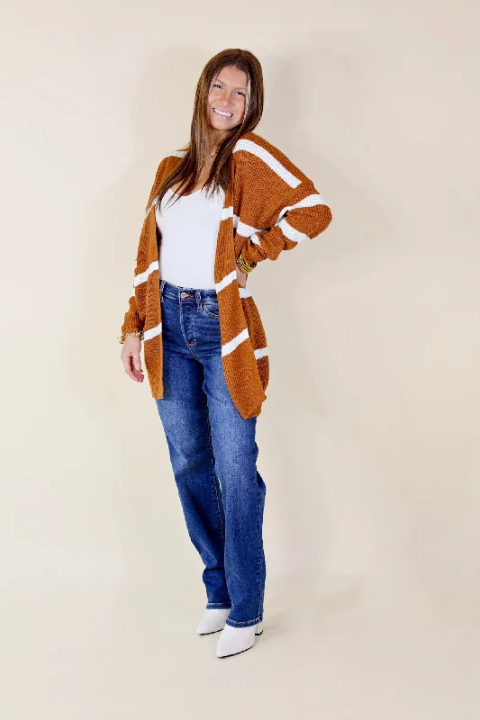 Time For Cozy Striped Long Sleeve Cardigan in Rust