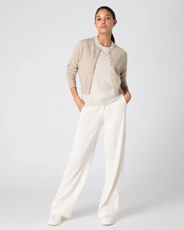 Women's Ivy Cropped Cashmere Cardigan Oatmeal Brown