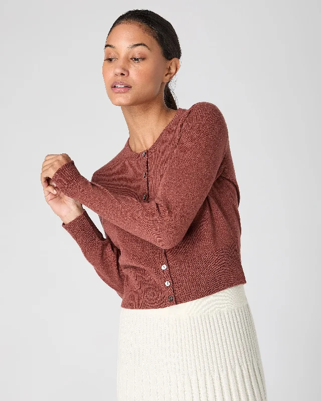 Women's Ivy Cropped Cashmere Cardigan Terracotta Brown