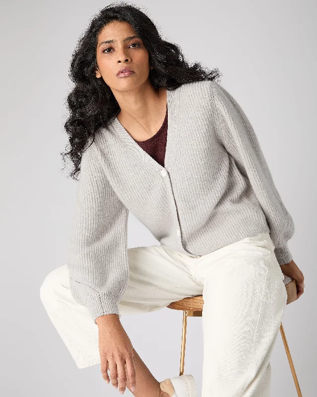 Women's Metal Trim Cashmere Cardigan Pebble Grey