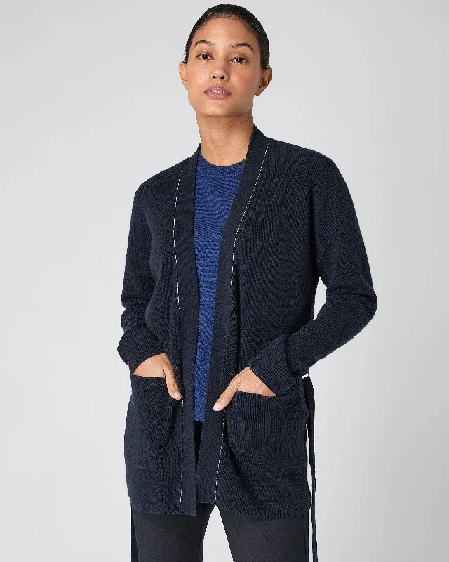 Women's Cardigan With Metal Trim Navy Blue