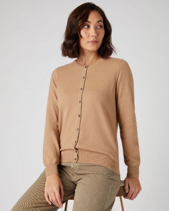 Women's Olivia Round Neck Cashmere Cardigan Sahara Brown