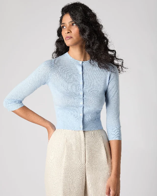 Women's Darcie Superfine Cashmere Cropped Cardigan Pale Blue