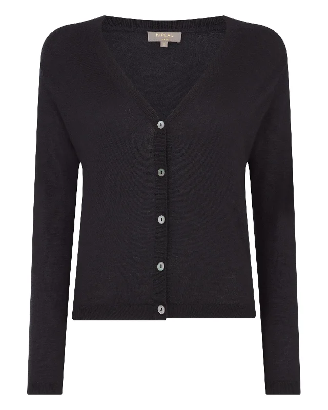 Women's Superfine Cashmere V Neck Cardigan Black