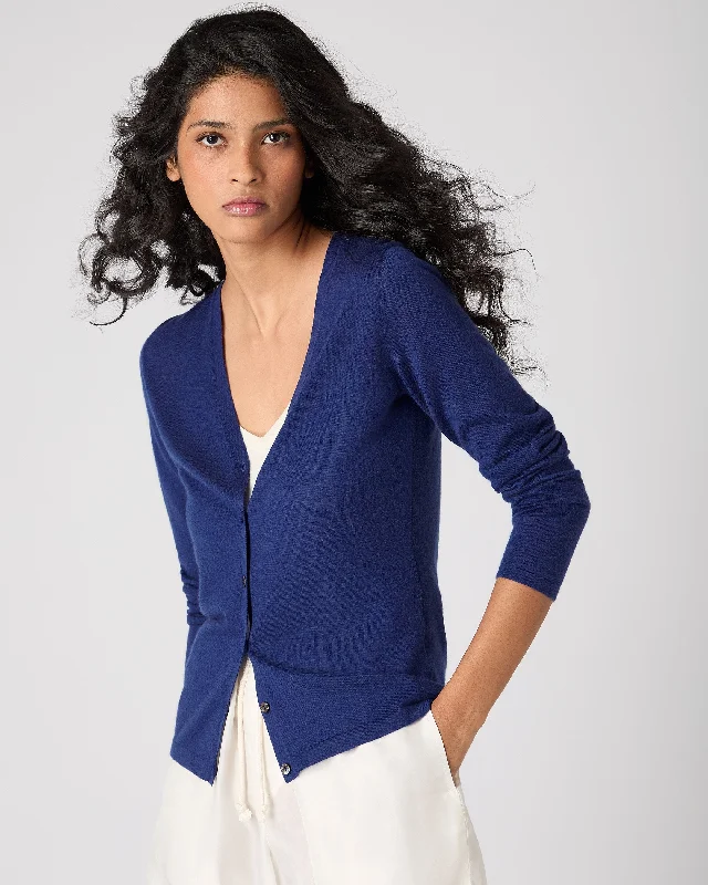 Women's Mia Superfine Cashmere V Neck Cardigan Indigo Blue