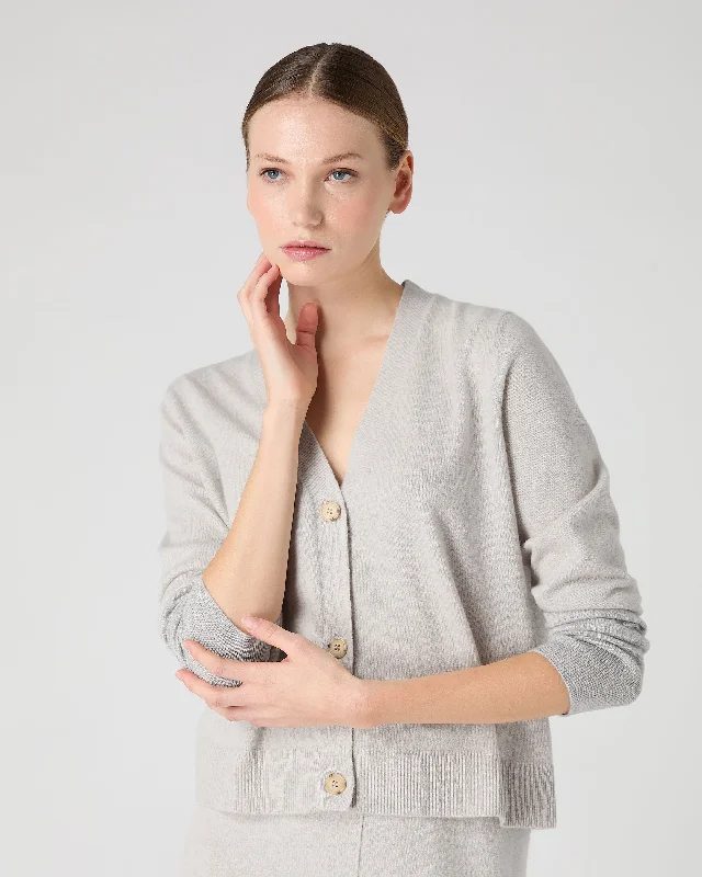 Women's V Neck Relaxed Cashmere Cardigan Pebble Grey