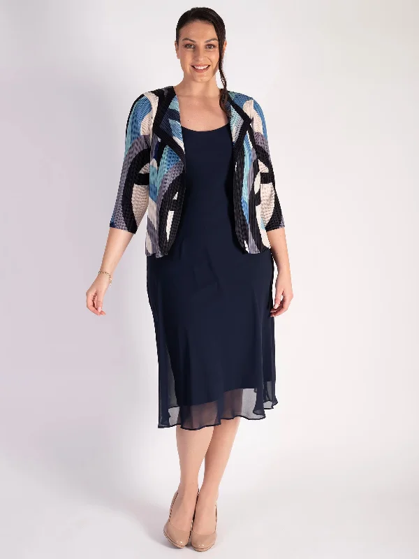 Blue Tokyo Abstract Circle Print Plisse Pleat Jacket