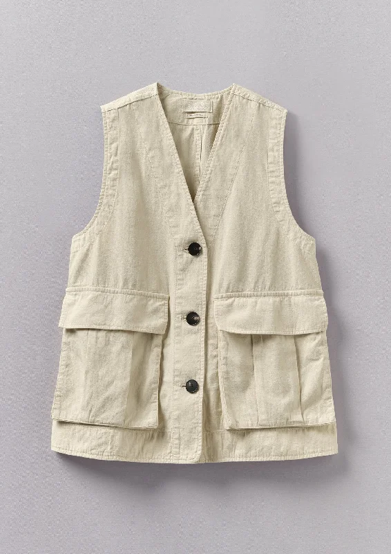 Cotton Linen Canvas Gilet | Wood Ash