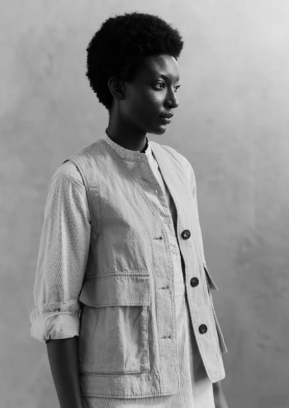 Cotton Linen Canvas Gilet | Wood Ash