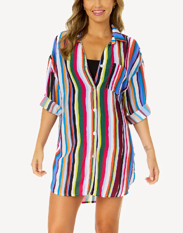 Easy Breezy Stripe Shirttail Button Down Cover Up