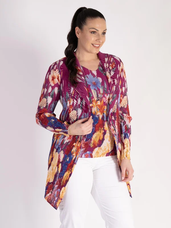 fuschia-border-print-pleated-shrug