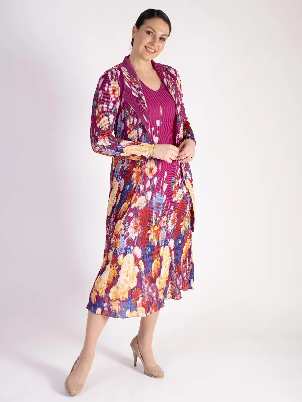 fuschia-border-print-pleated-shrug