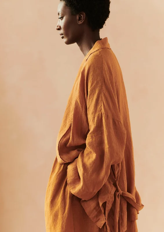 Garment Dyed Linen Wrap Jacket | Amber