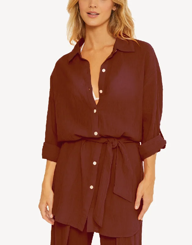 Gauzy Button Front Shirt Dress Cover Up