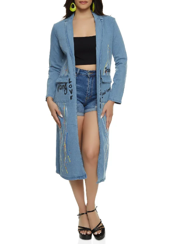 Paint Splatter Graphic Denim Duster