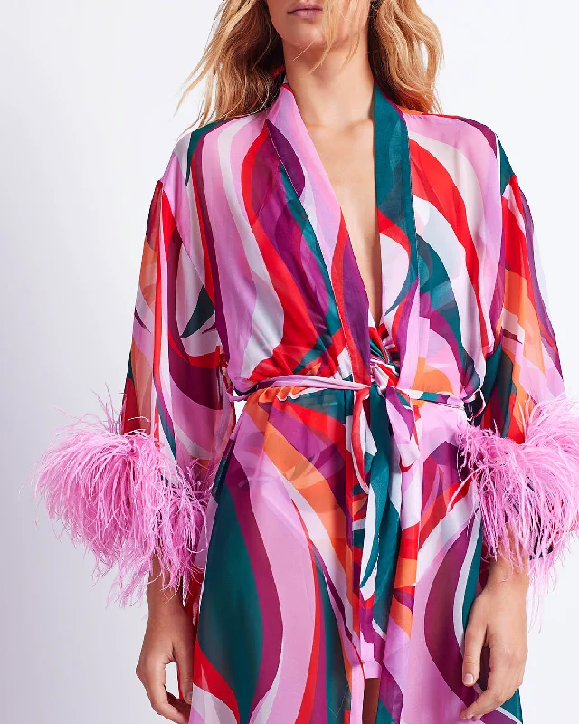 DELOS FEATHER TRIM KIMONO (FINAL SALE)