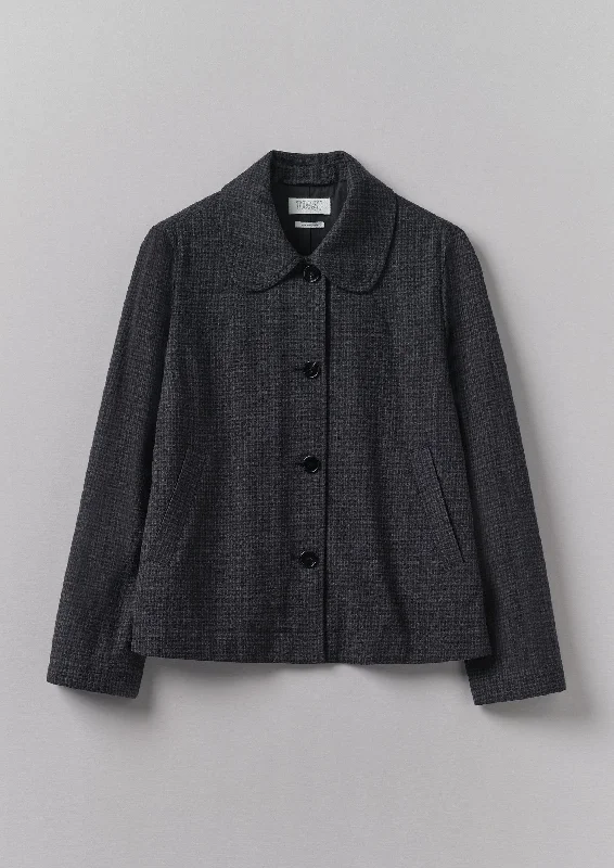 Seersucker Check Round Collar Jacket | Black Indigo