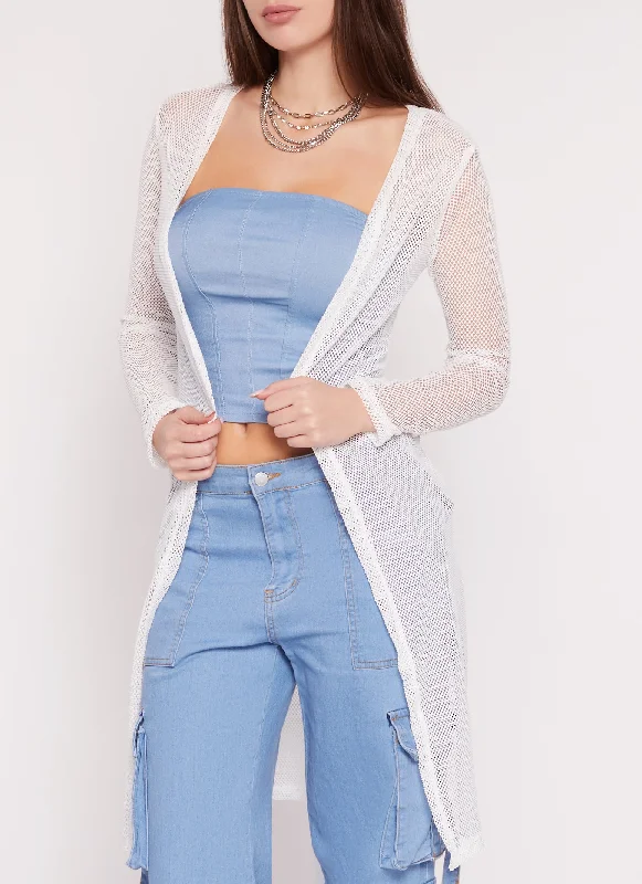 Fishnet Open Front Long Sleeve Duster