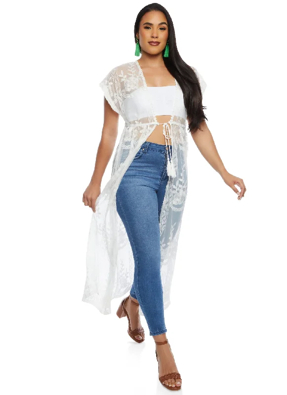 Haute Monde Floral Lace Tie Front Kimono