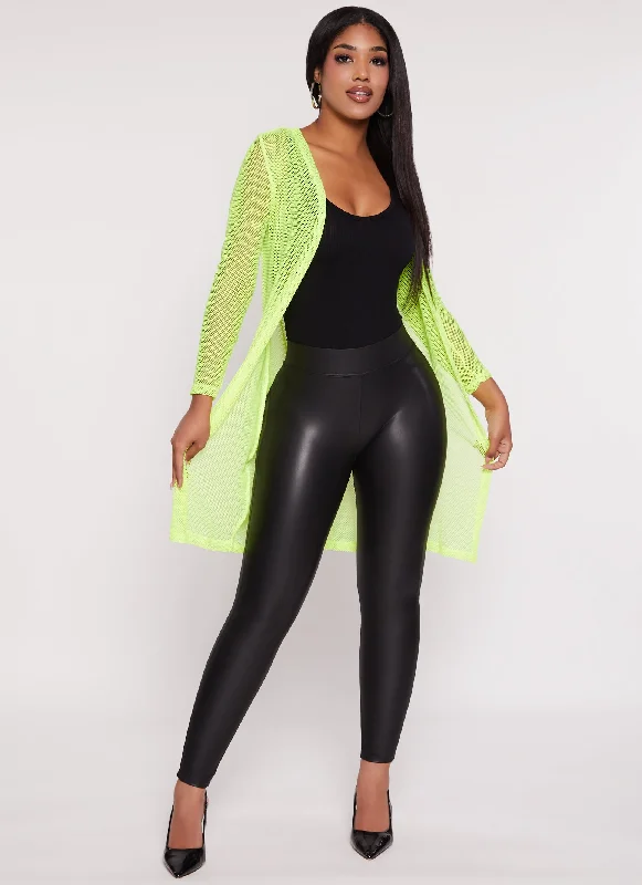 Fishnet Open Front Long Sleeve Duster