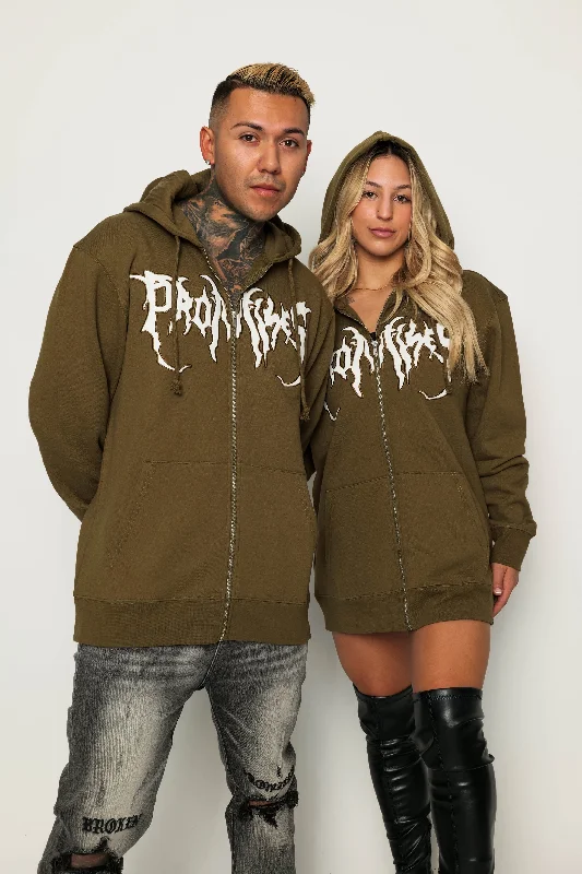 Graveyard Applique Zip Hoodie Green