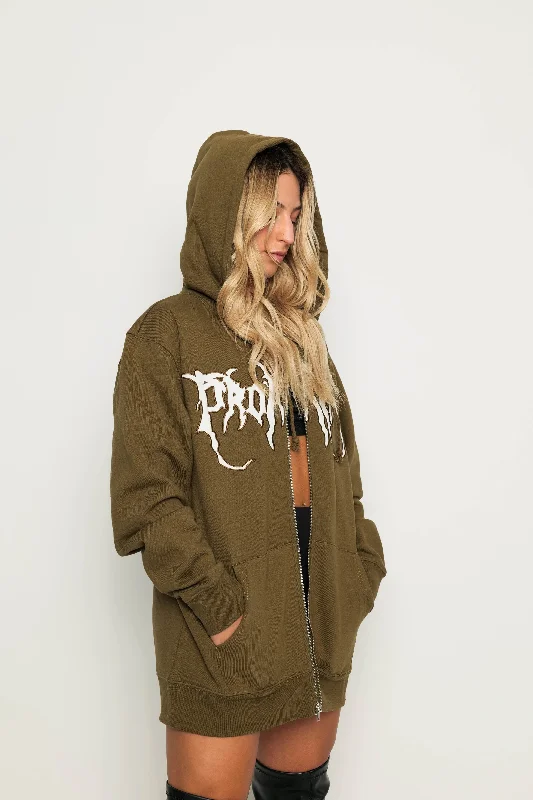 Graveyard Applique Zip Hoodie Green