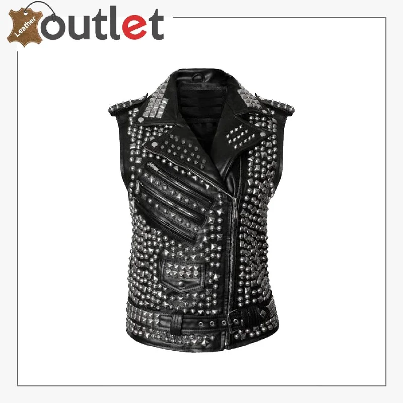 Handmade Women Leather Studded Vest