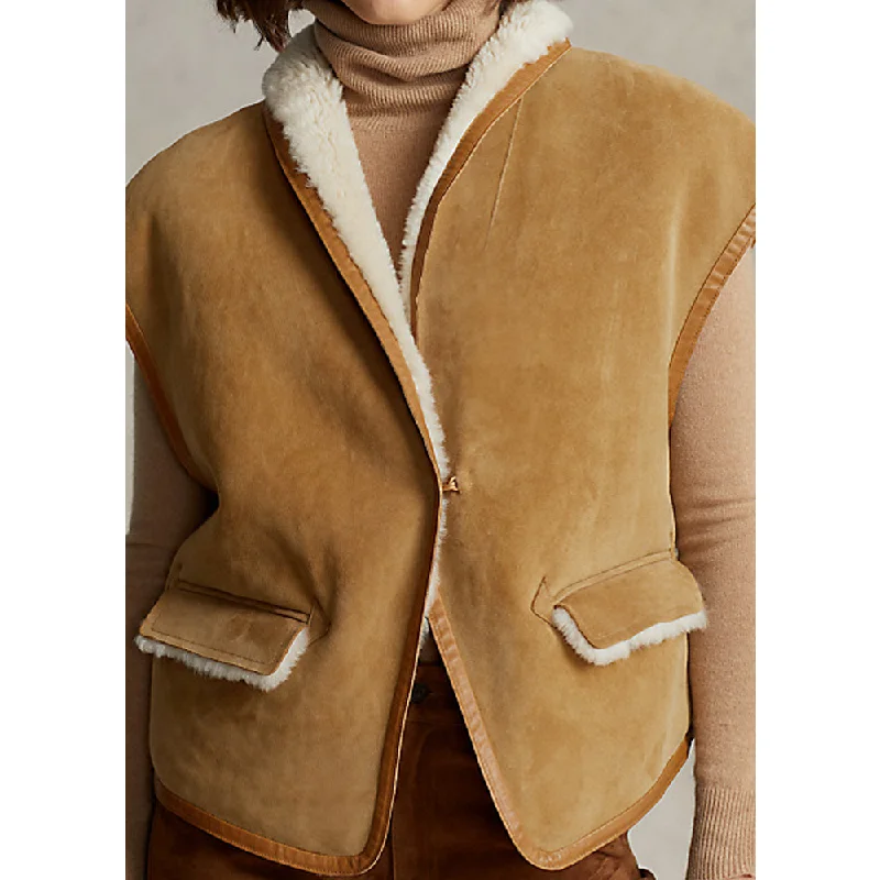 New Lambskin Brown Aviator Shearling Leather Vest For Women’s