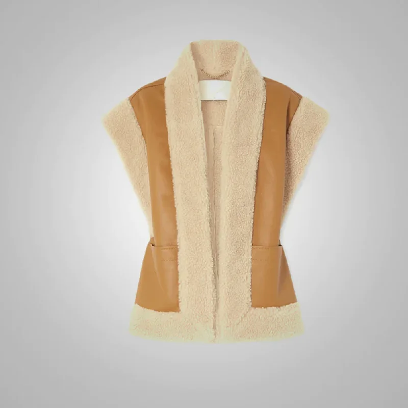 Women's Brown Sheepskin  Shearling Thick Fur Leather Vest