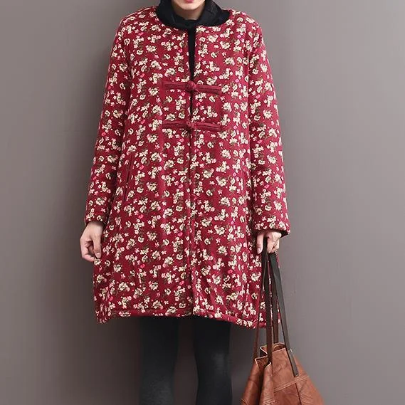 winter pink floral warm cotton down jackets coats Chinese elements