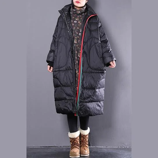 2018 black down coat casual stand collar down coat Elegant pockets zippered overcoat