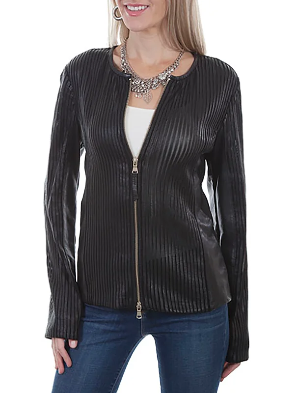 Black Elastic Panel Leather Jacket