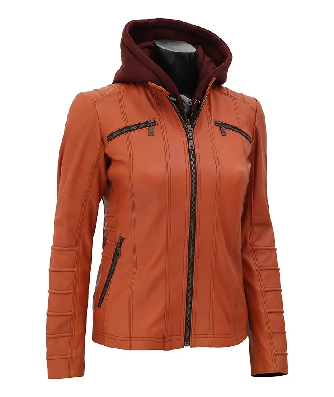 Capri Tan Women's Hooded Leather Jacket