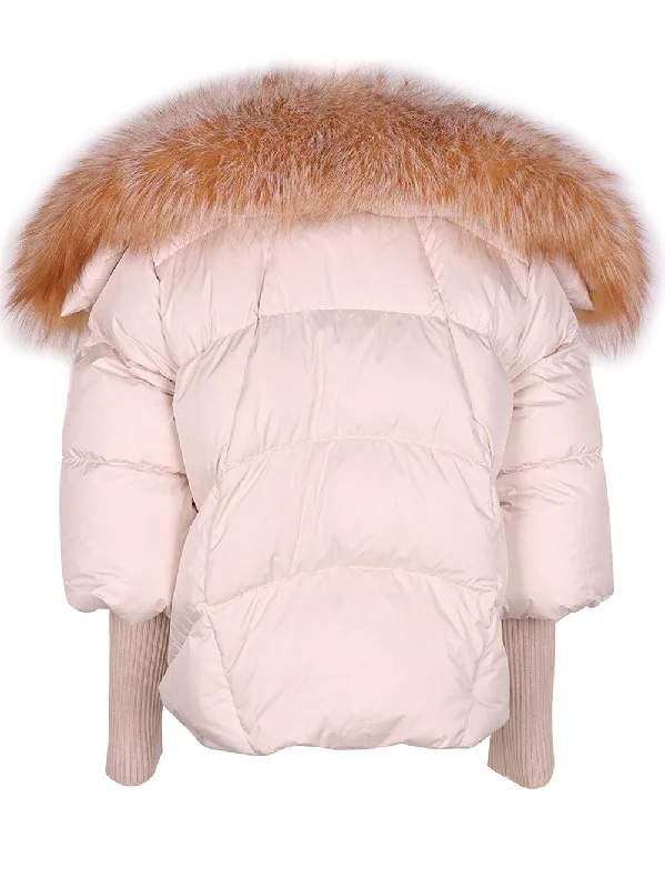 Fur Trim Puffer Jacket in Beige