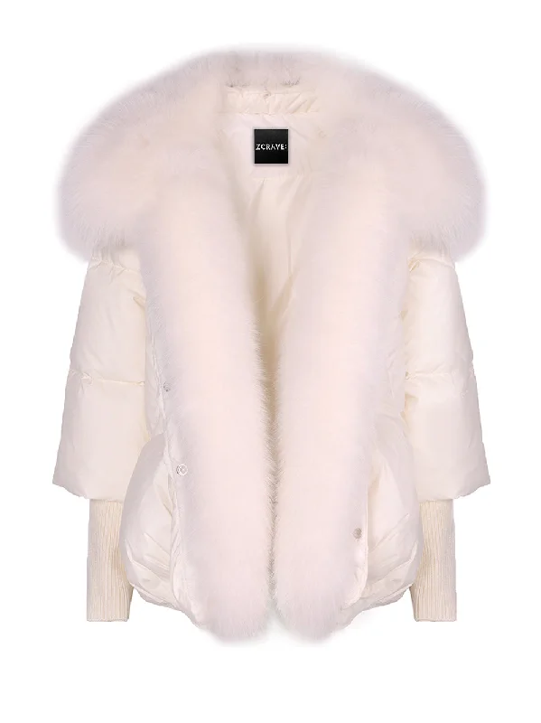 Fur Trim Puffer Jacket in White