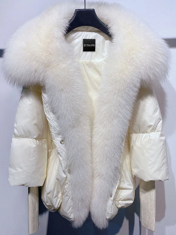 Fur Trim Puffer Jacket in White