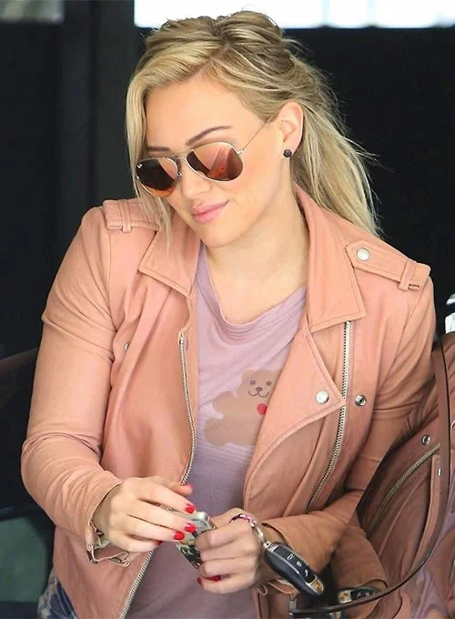 Hilary Duff Inspired Baby Pink Leather Jacket