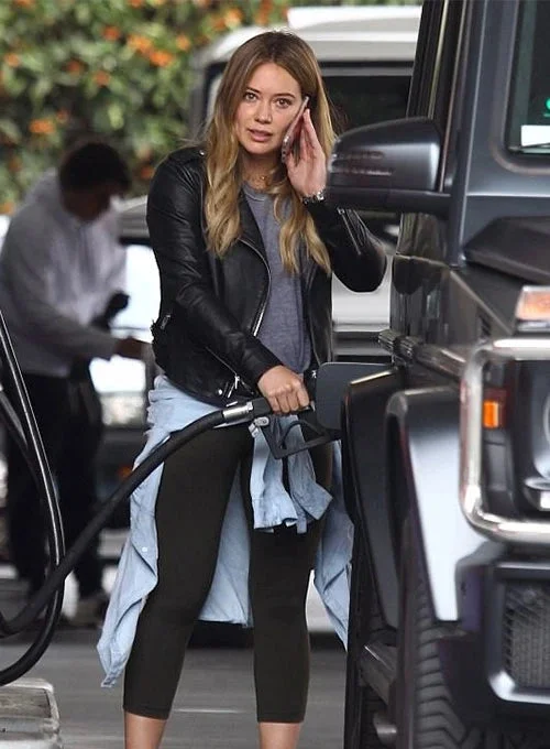 Hilary Duff Inspired Noir Black Leather Jacket