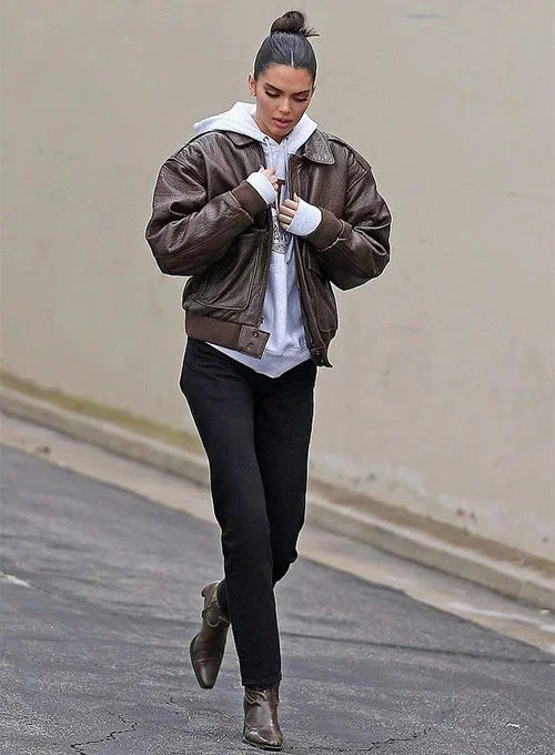 Kendall Jenner L.A. Style Brown Leather Jacket