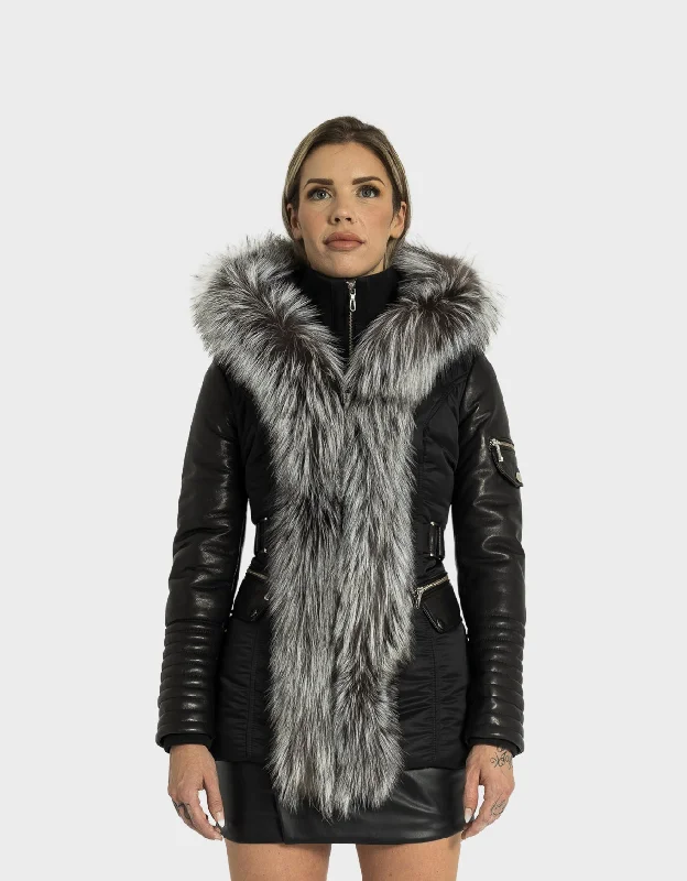 Kim Leather Sleeve Jacket with Silver Fox Fur