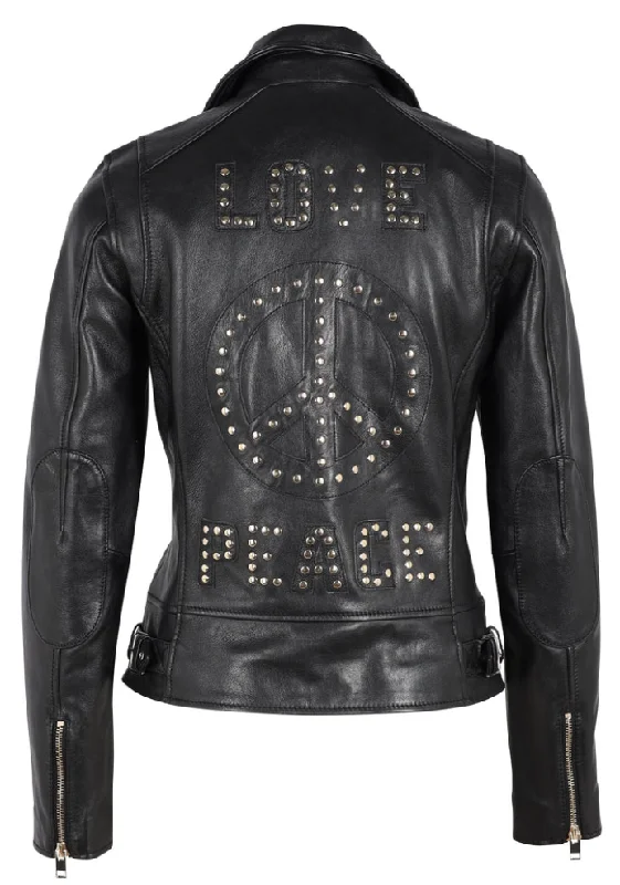 Mauritius Ladies Traysie Peace Love Leather Jacket, Black