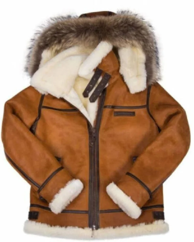 Men's Brown B3 RAF Flight Bomber Aviator Real Sheepskin Shearling Leather Jacket