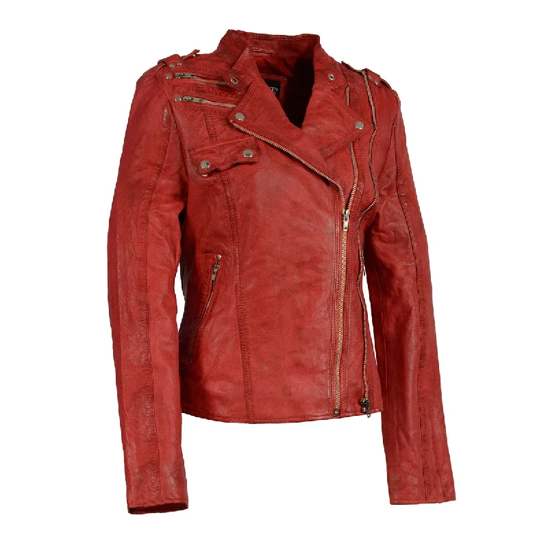 Milwaukee Leather Women's Distressed Red Leather Motorcycle Style