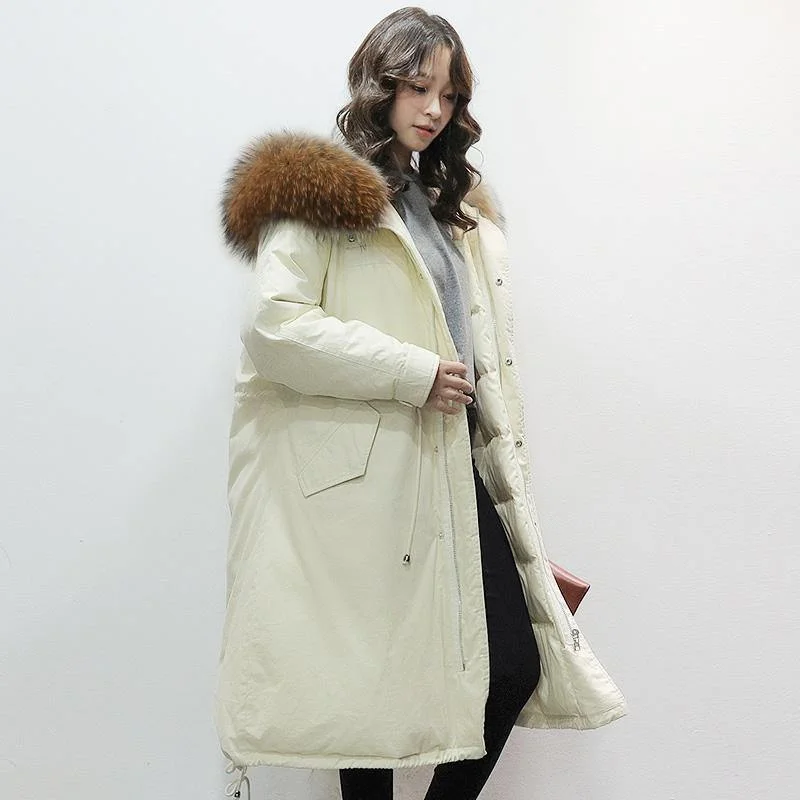 New black down coat winter oversize hooded women parka drawstring overcoat