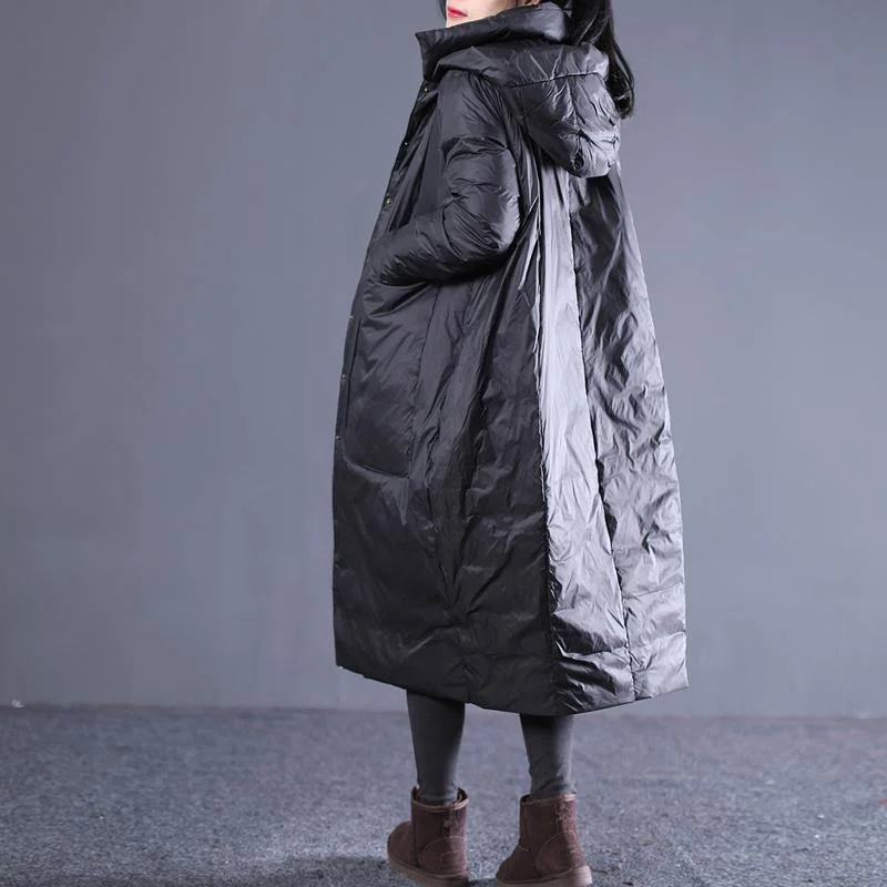 New black winter down coat plus size hooded quilted coat thick Large pockets down coats